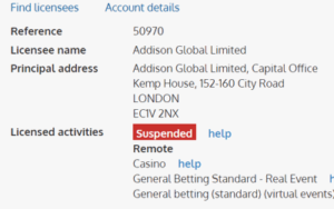 addison global uk license suspended