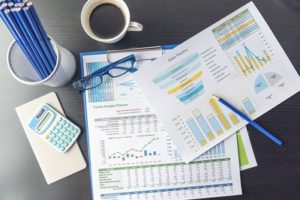 statistics and data charts on a table
