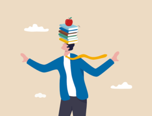 man balancing a book on his head