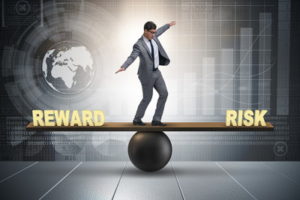 man on a balance risk on end reward other end
