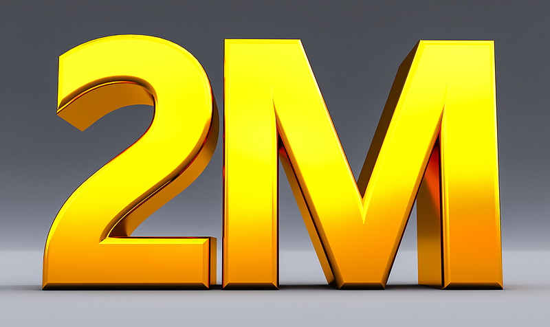 2 million expressed as 2m in yellow block letters