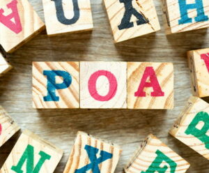 poa spelt with wooden blocks colourful letters