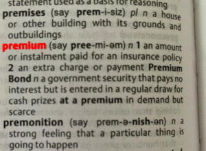 premium definition in dictionary